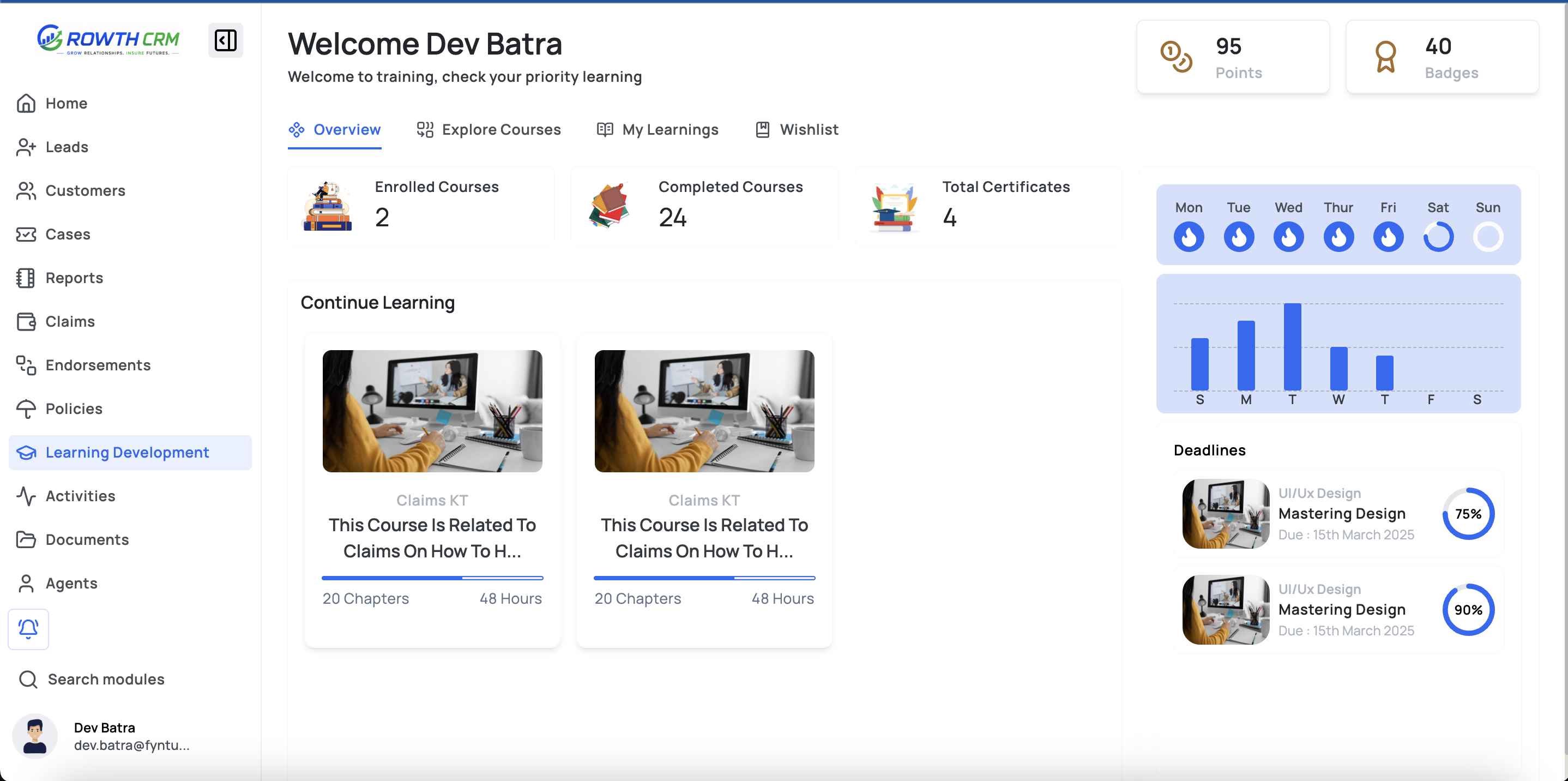 GrowthCRM learning development dashboard